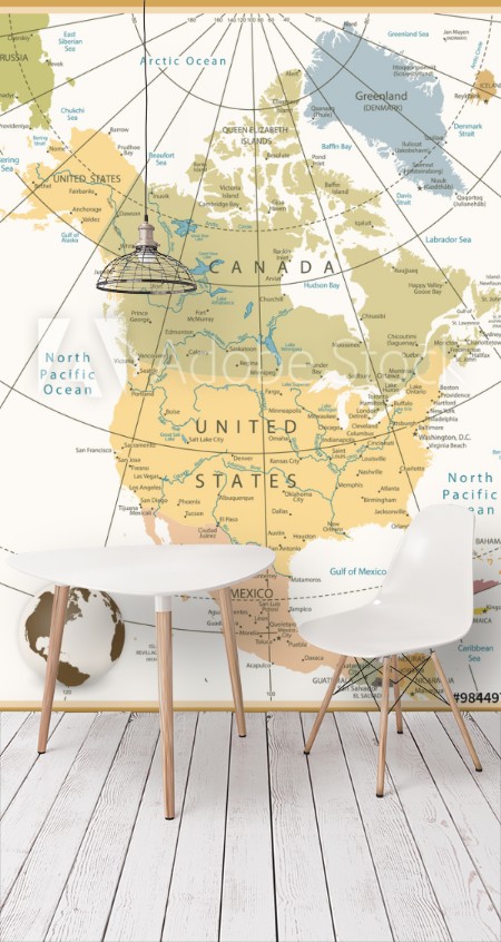 Picture of North America Detailed Map Retro Colors